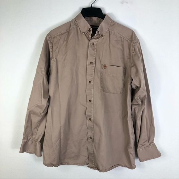 Ariat Shirt Mens Large Button Down Long Sleeve Lt. Brown Western Cowboy Cotton - Picture 1 of 7